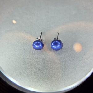 Blue Freshwater Pearl Post Earrings